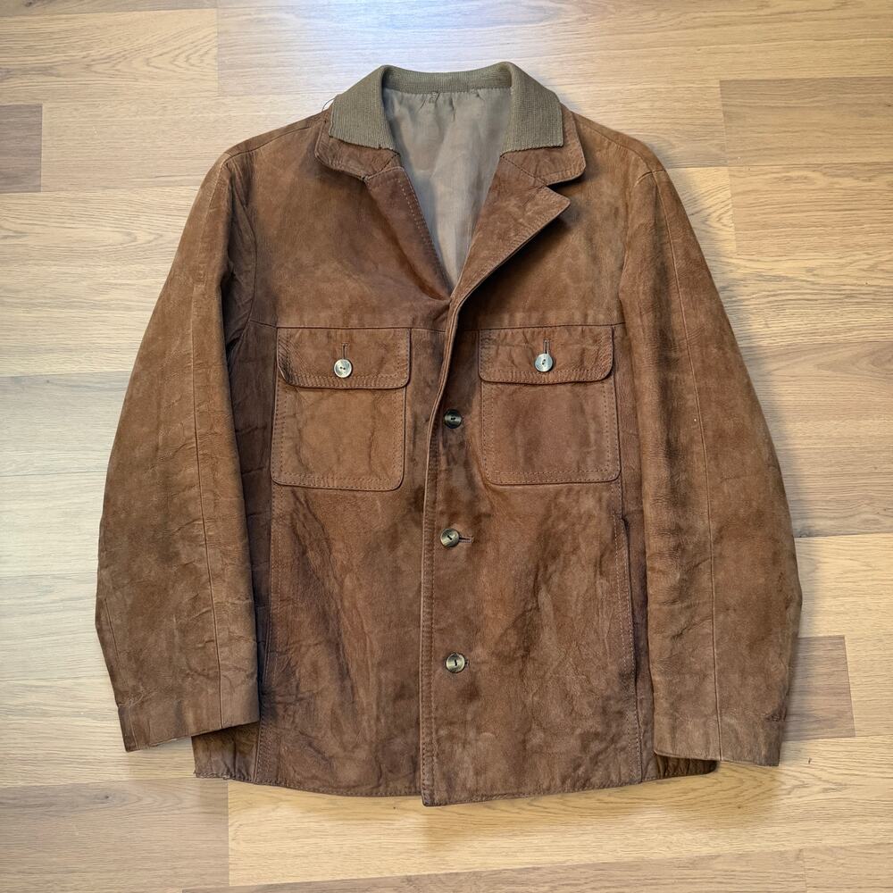 Vintage 70's Echtes Leder Brown Soft Leather Button Up Western Jacket Sz Small
